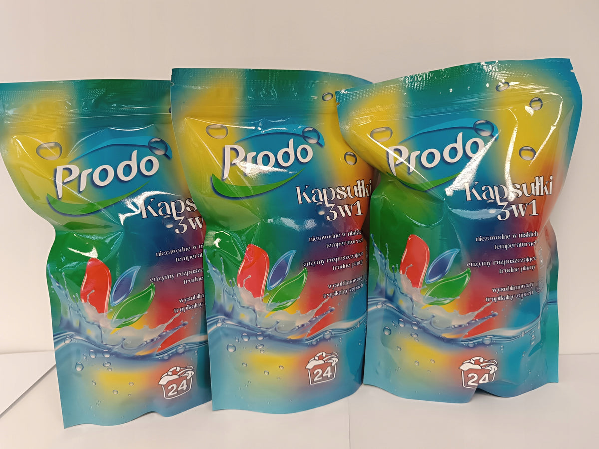 PRODO Coloured Fabric Washing Capsules 72 Pack - SET OF 3 x 24
