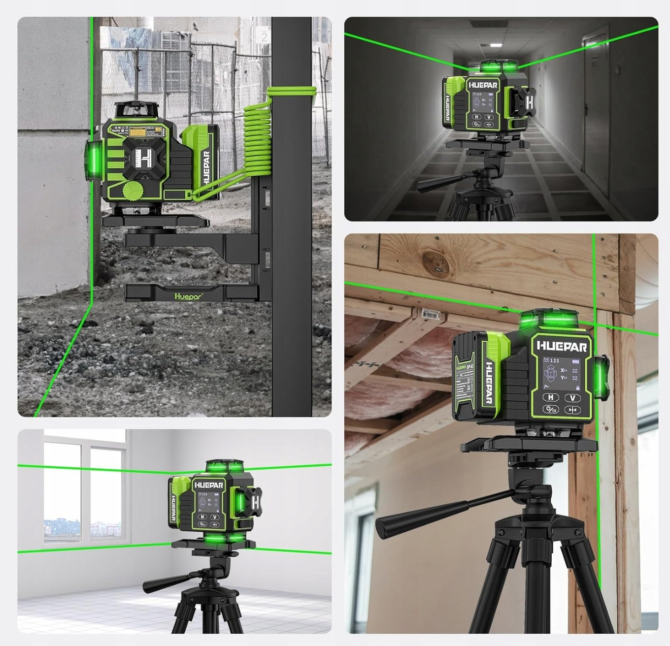 PROFESSIONAL CROSS LASER GREEN Huepar W04CG LEVEL 360° 40 m SUITCASE Maximum working range 40 m