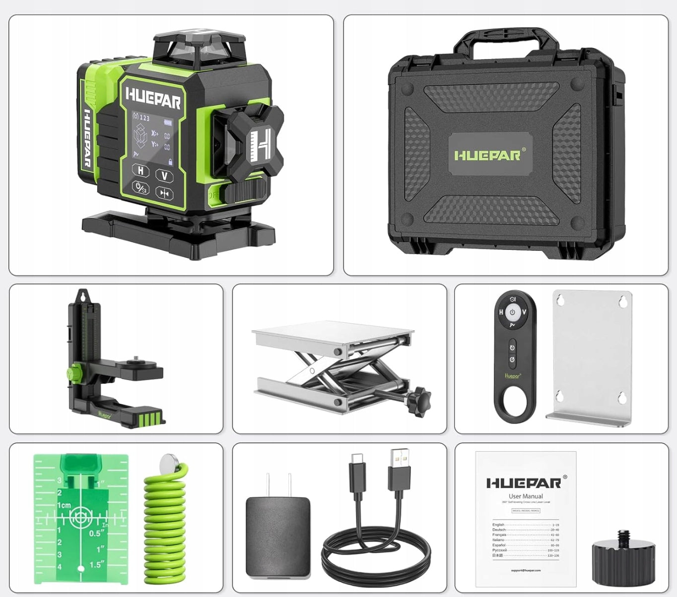 PROFESSIONAL CROSS LASER GREEN Huepar W04CG LEVEL 360° 40 m SUITCASE Packaging status original