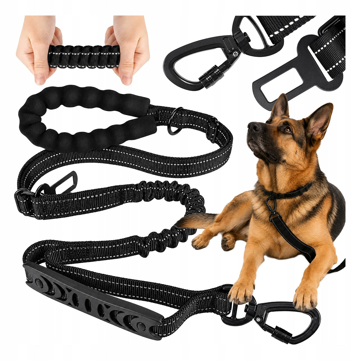 PROFESSIONAL DOG LEASH CAR TRAINING STRONG THICK WITH ADAPTER