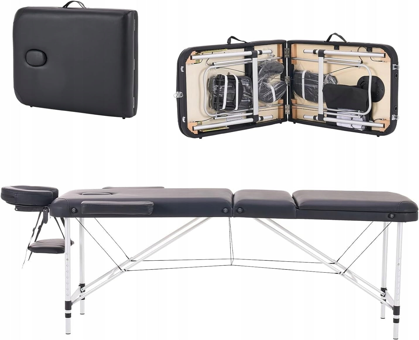 PROFESSIONAL FOLDING MASSAGE TABLE ADJUSTABLE 3-SECTION PORTABLE 180x60