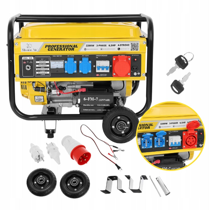 PROFESSIONAL GENERATOR SET 2200 3 Phase 230V 380V 6,5KM 4,41kW AVR Packaging status original