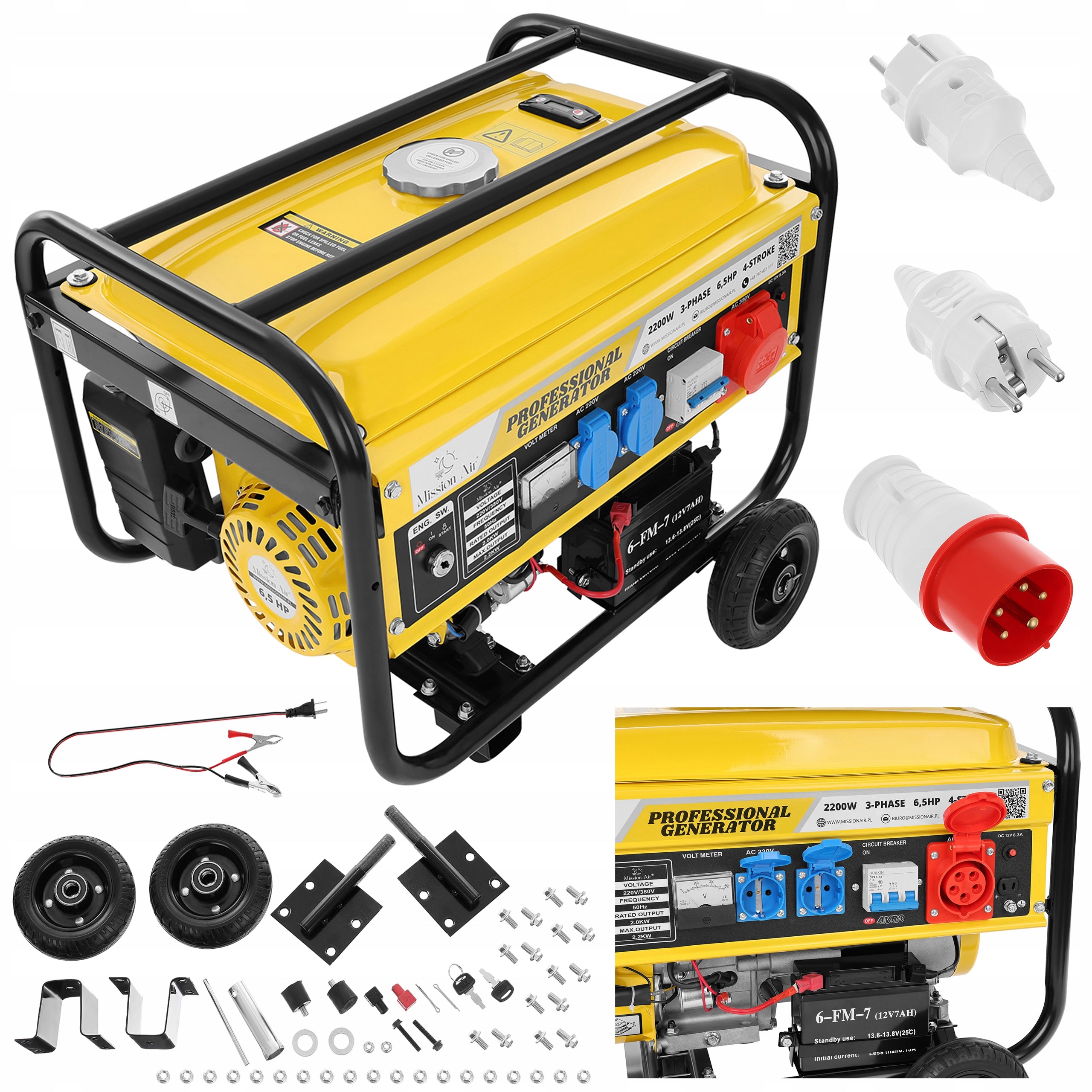 PROFESSIONAL GENERATOR SET 2200 3 Phase 230V 380V 6,5KM 4,41kW AVR