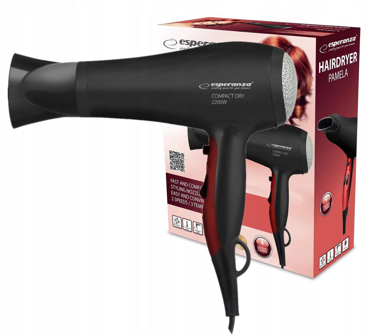PROFESSIONAL HAIR DRYER DRYING ESPERANZA POWER 2200W CONCENTRATOR