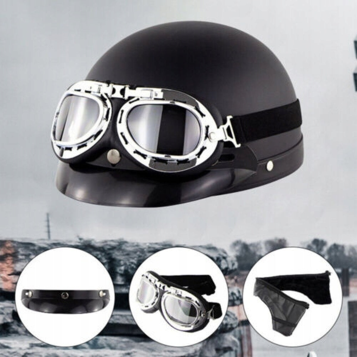 PROFESSIONAL HALF FACE MOTORCYCLE HELMET, MEN'S LEATHER PILOT HELMET Manufacturer no brand