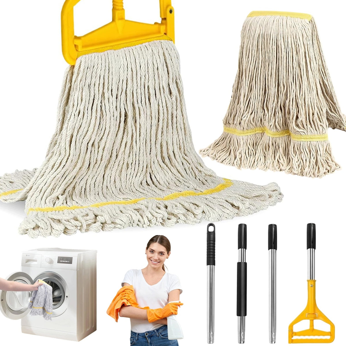 PROFESSIONAL INDUSTRIAL MOP STAINLESS STEEL HANDLE WITH 2 MOP HEADS