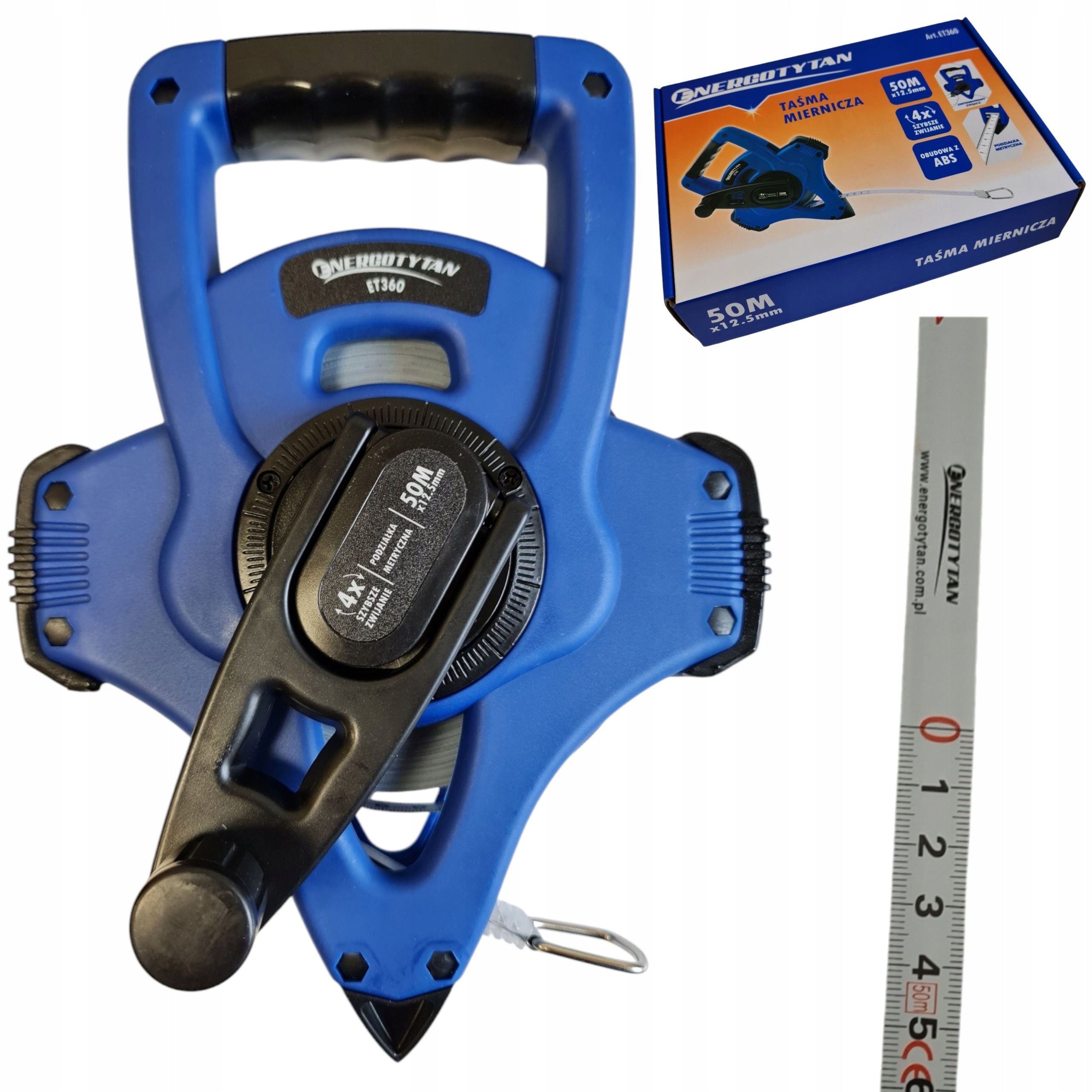 PROFESSIONAL MEASURE RETRACTABLE STEEL MEASURING TAPE 12,5mm ENERGOTYTAN 50m