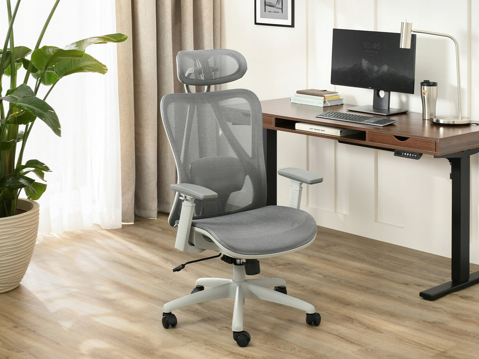 PROFESSIONAL OFFICE CHAIR WITH ADJUSTABLE HEADREST DAREN GREY MESH Brand Mebel-Partner