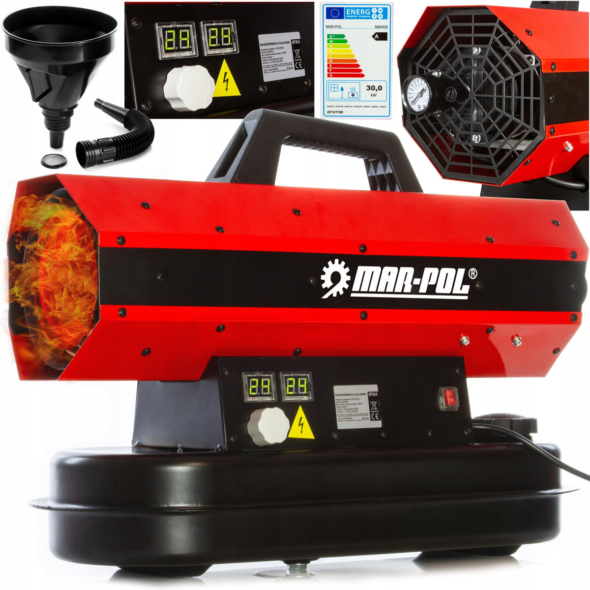 PROFESSIONAL OIL HEATER 30kW COMBUSTION BLOWER HEATING THERMOSTAT