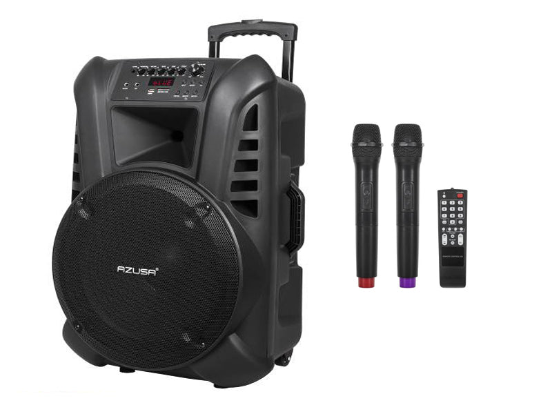 PROFESSIONAL PORTABLE ACTIVE COLUMN USB 15'' 2 WIRELESS MICROPHONES