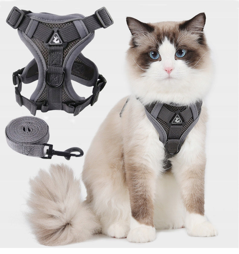 PROFESSIONAL PRESSURE-FREE WALKING HARNESS ADJUSTABLE FOR CAT + LEASH R. L Manufacturer code BEZUCISKOWE TYPU GUARD +SMYCZ dla KOTA PSA