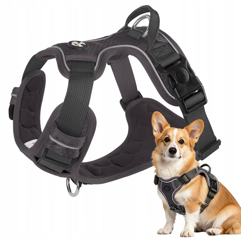 PROFESSIONAL PRESSURE-FREE WALKING HARNESS ADJUSTABLE FOR DOG SIZE L69-81cm