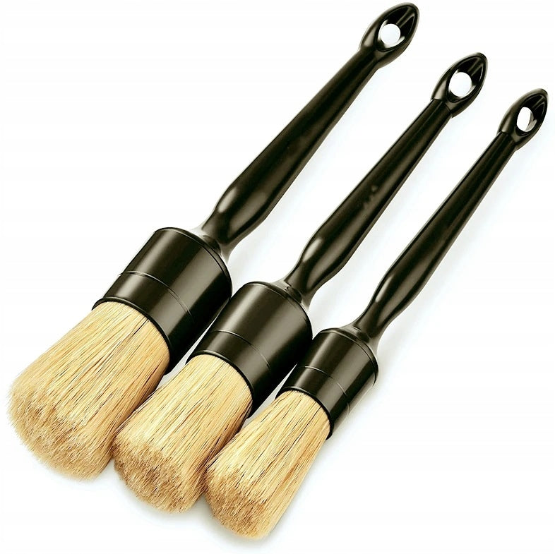 PROFESSIONAL SET OF AUTO DETAILING BRUSHES 3 PIECES NATURAL BRISTLES