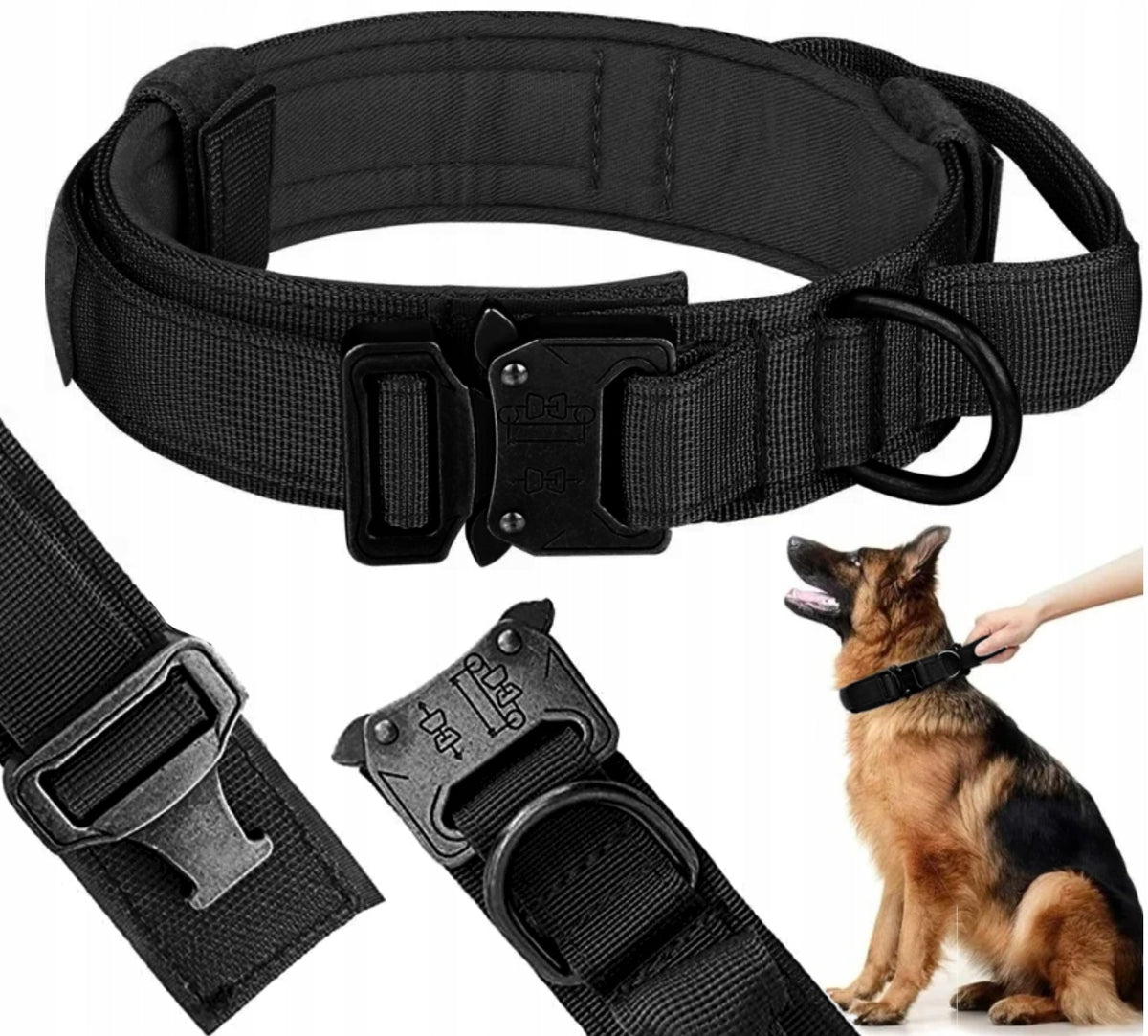 PROFESSIONAL TACTICAL DOG COLLAR METAL BUCKLE STRONG NYLON 39-50 CM L