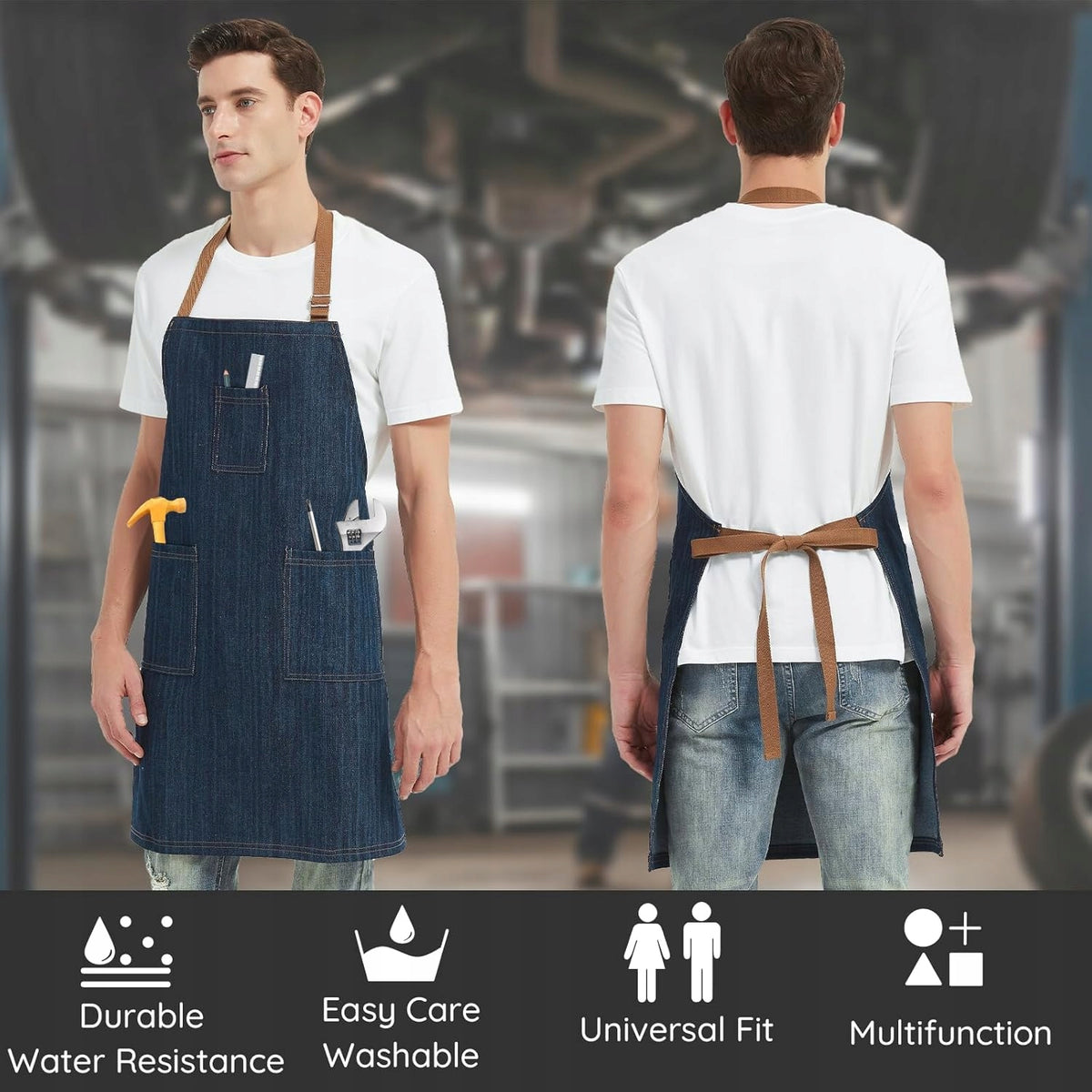 PROFESSIONAL UNISEX DENIM APRON WITH LARGE POCKETS FOR THE KITCHEN Brand PG Professional