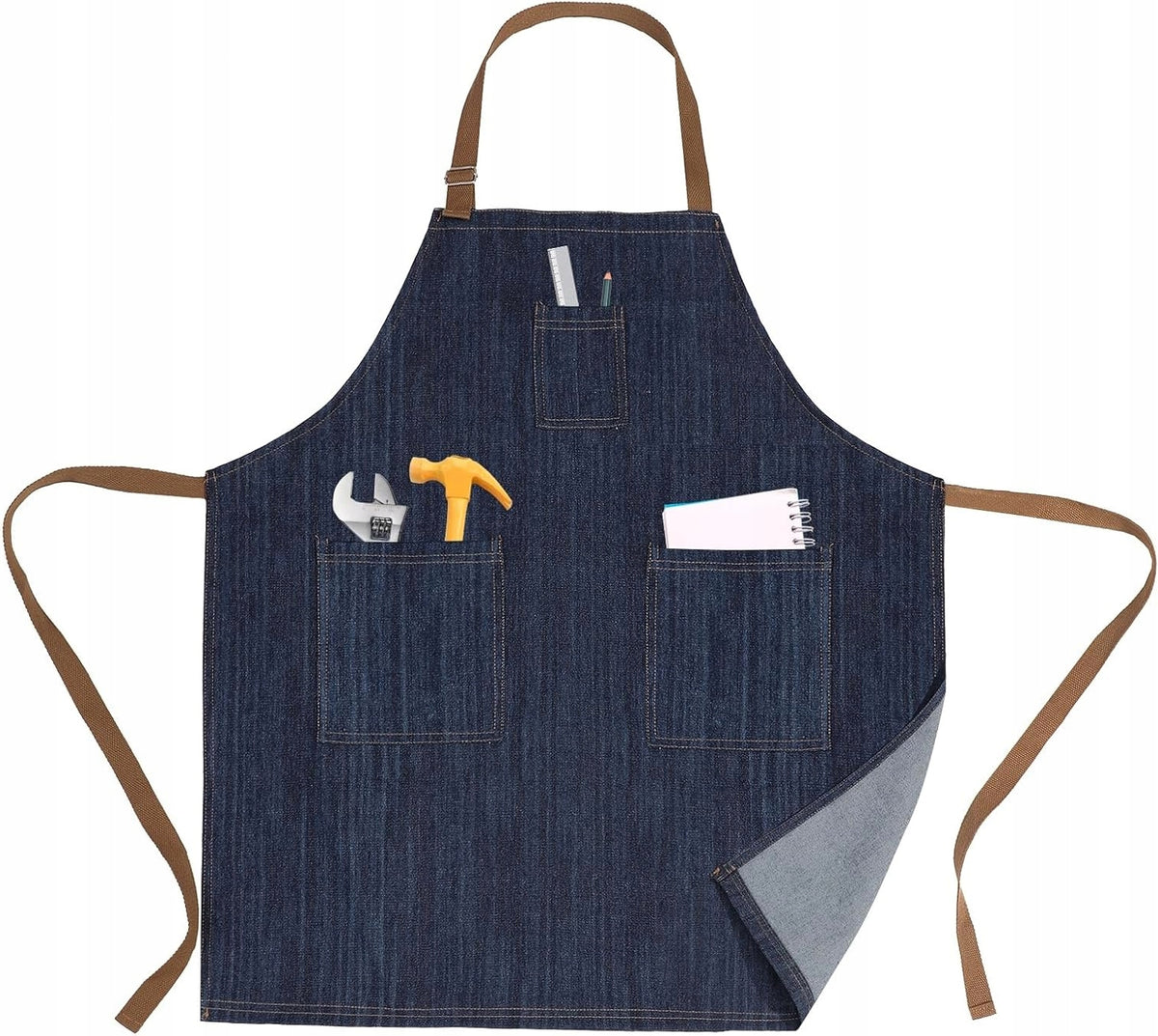 PROFESSIONAL UNISEX DENIM APRON WITH LARGE POCKETS FOR THE KITCHEN