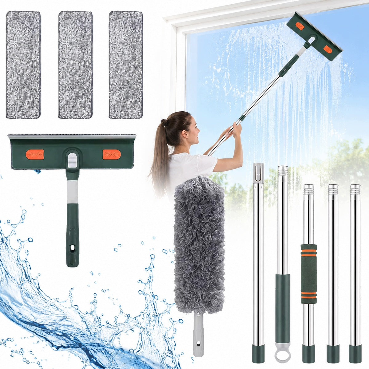 PROFESSIONAL WINDOW CLEANING BRUSH 3IN1 SET WITH TELESCOPIC HANDLE