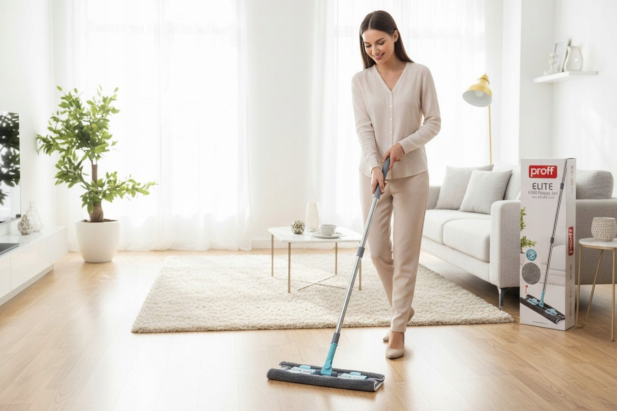 PROFF ELITE microfiber flat mop with clip Compatible with Wipes Brand Proff