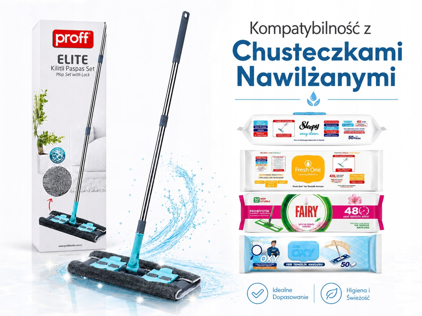 PROFF ELITE microfiber flat mop with clip Compatible with Wipes