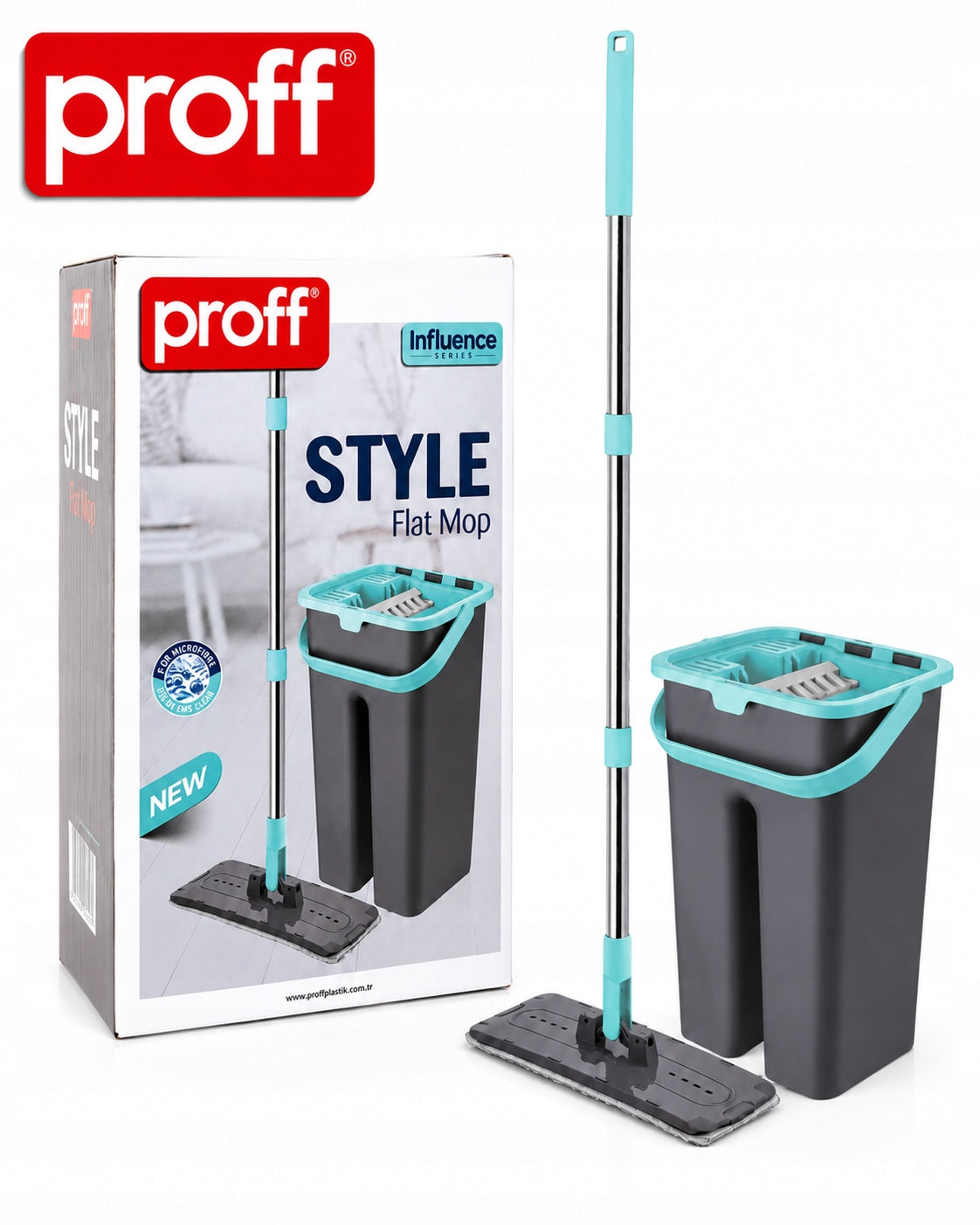 PROFF FLAT flat mop with two-chamber bucket squeezer MICROFIBER 9l Brand Proff