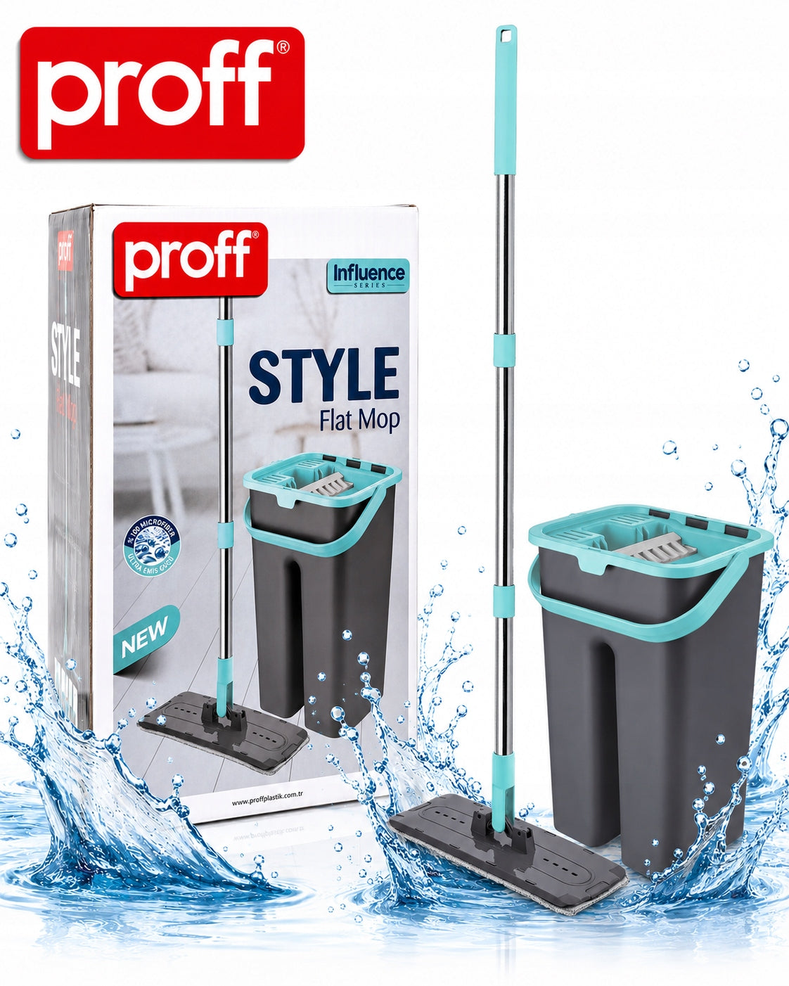 PROFF FLAT flat mop with two-chamber bucket squeezer MICROFIBER 9l Manufacturer code 8681503001279