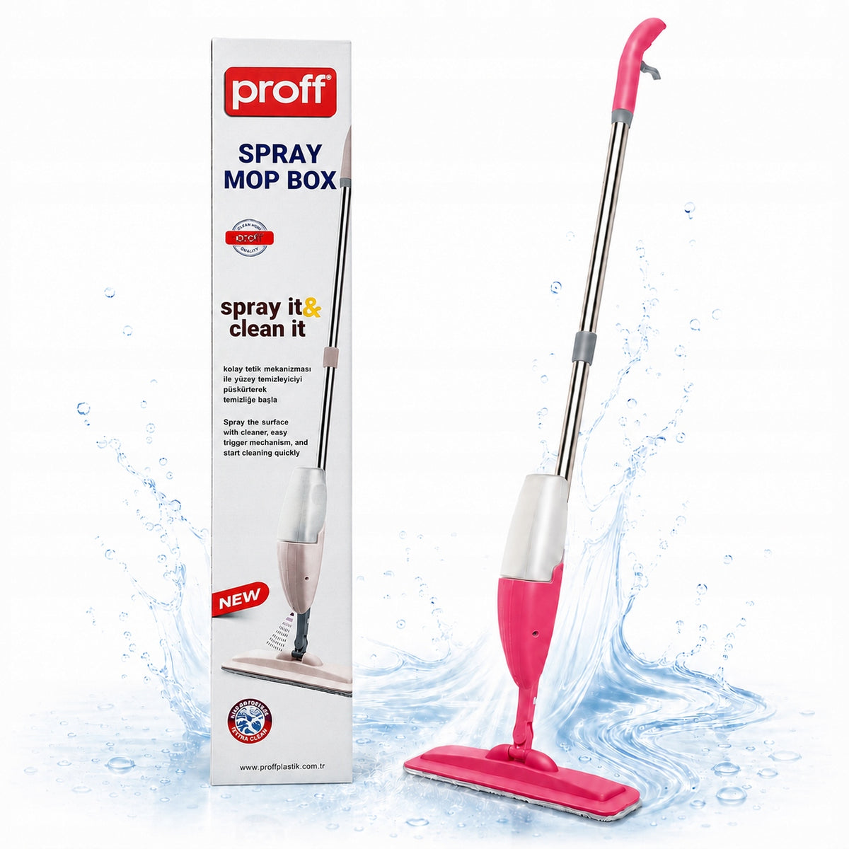 PROFF Spray Box MOP WITH SPRAYER FLAT WASHING FLOOR SPRAY PINK