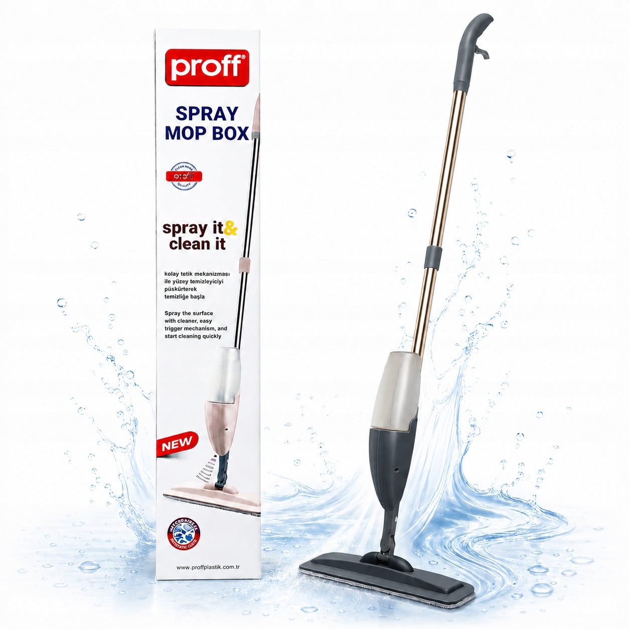 PROFF Spray Mop with Washer FLAT MOP BOX SPRAY GREY