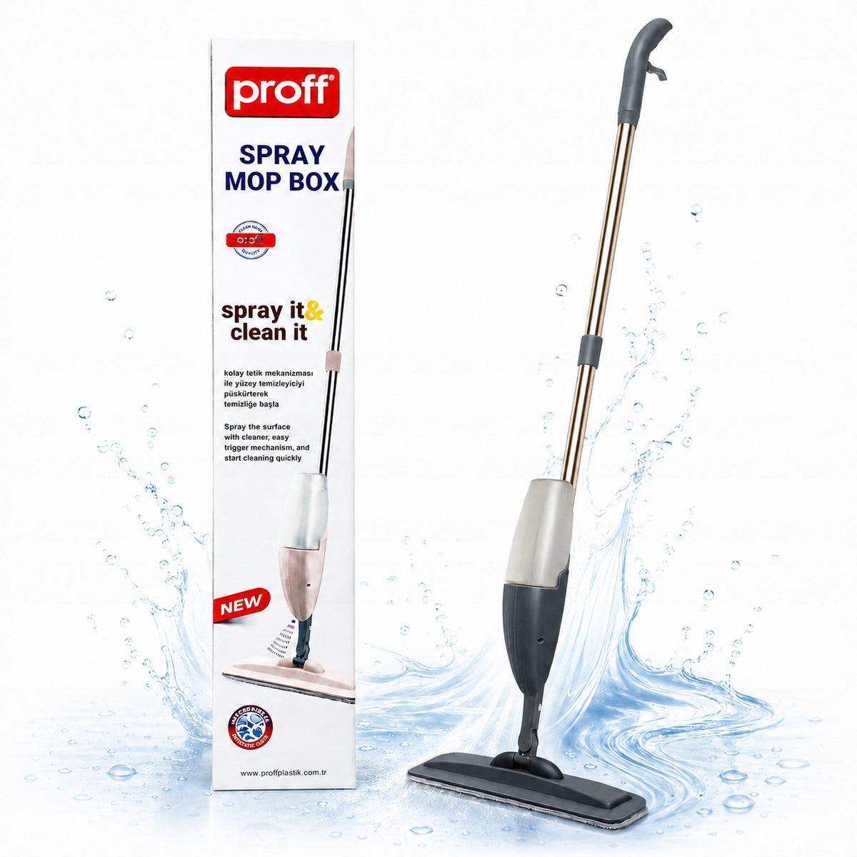 PROFF Spray Mop with Washer FLAT MOP BOX SPRAY GREY