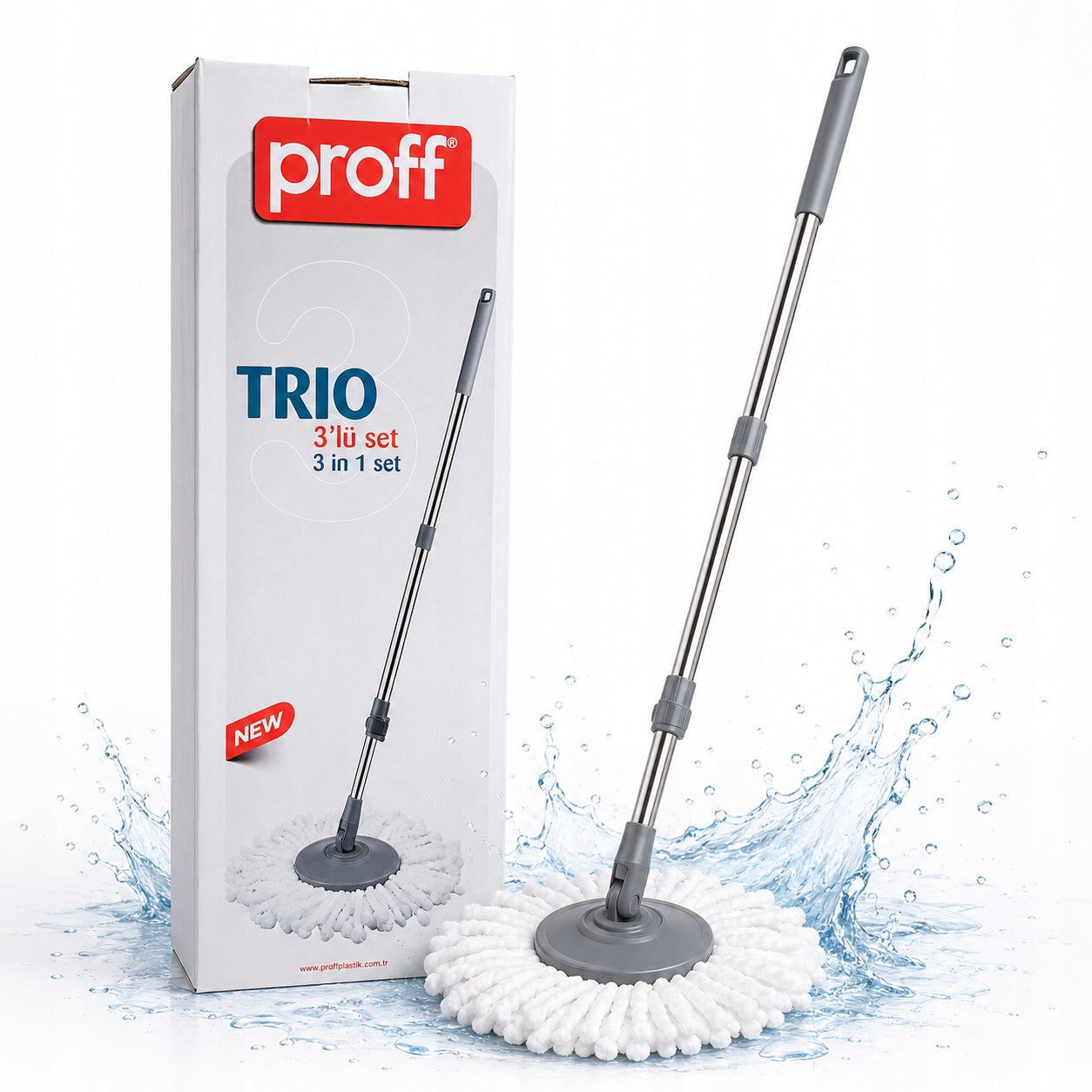 PROFF TRIO 3in1 ROTARY MICROFIBER FLOOR CLEANING MOP UNIVERSAL