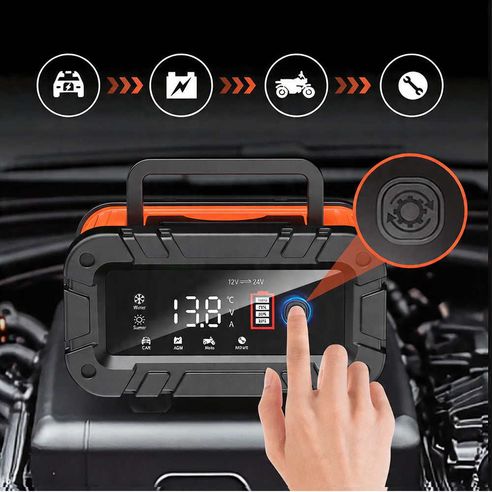 PROFI CHARGER AKU 12V/24V LCD INTELLIGENT RUDDER 10A/5A FOR MOTORCYCLE CAR Packaging status original