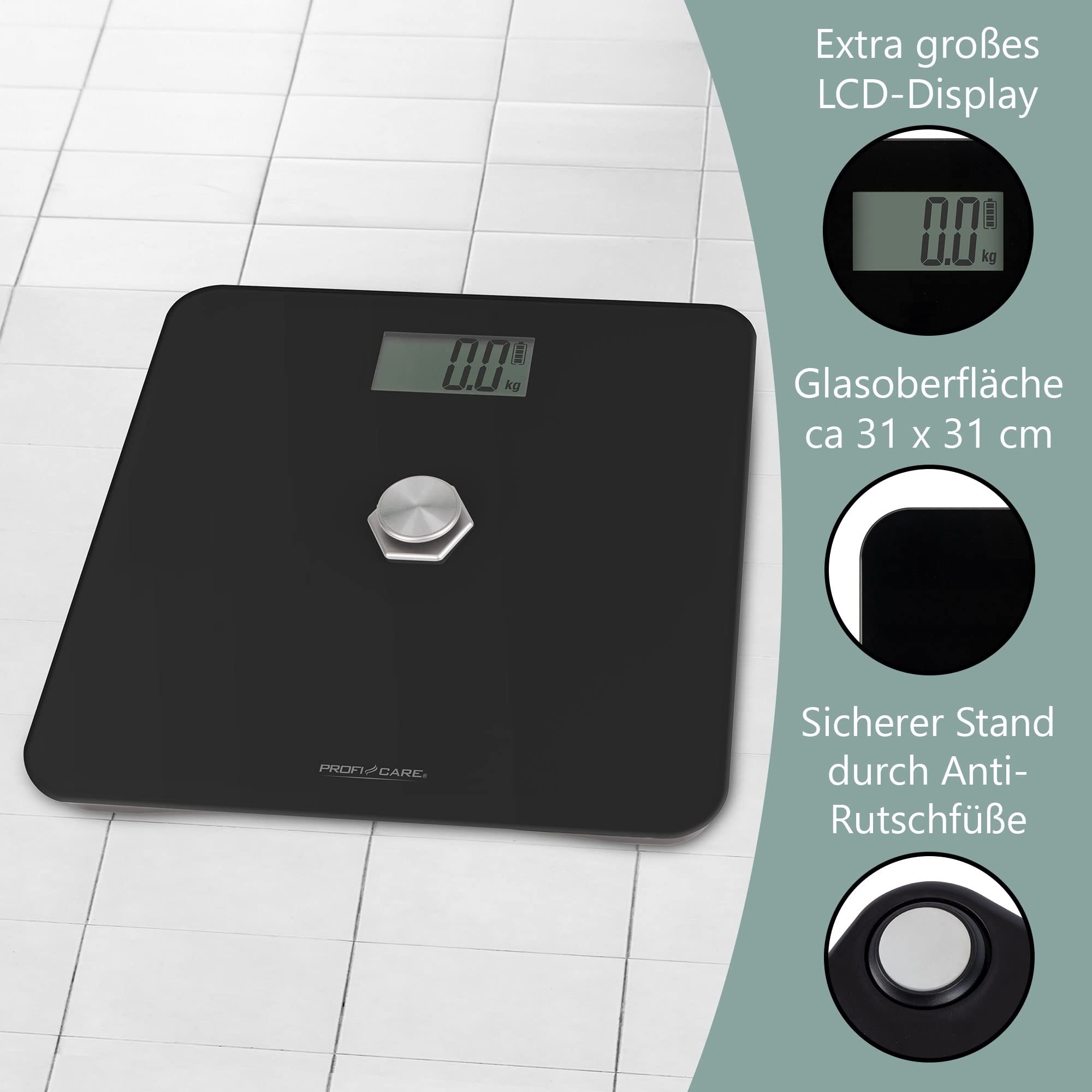 PROFICARE Personal Scale Without Battery With Range 5kg-180kg LCD Black EAN (GTIN) 5906521915449