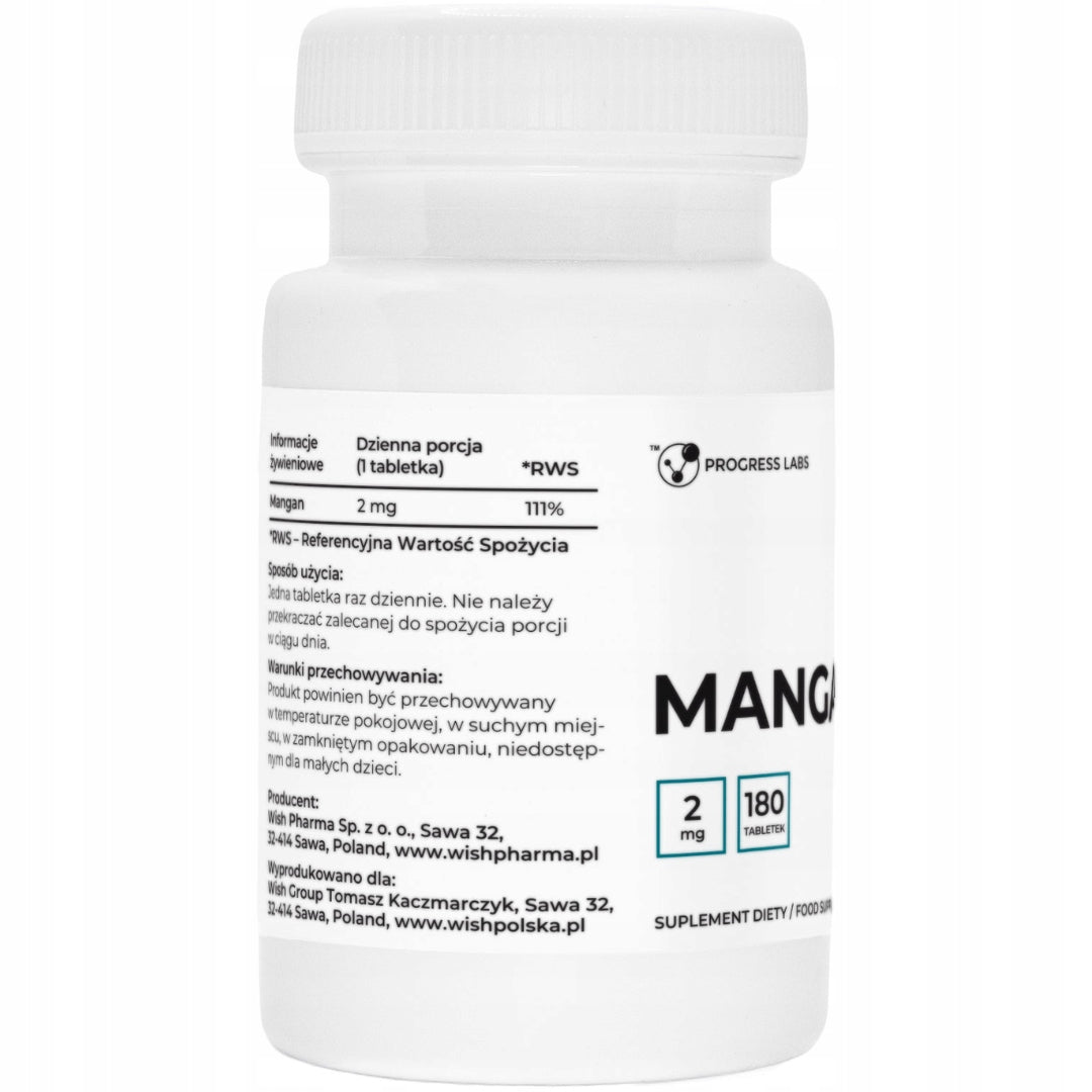 PROGRESS LABS MANGANESE 2MG 180TAB MANGANESE VEGE BONE JOINTS MINERALS Form tablets