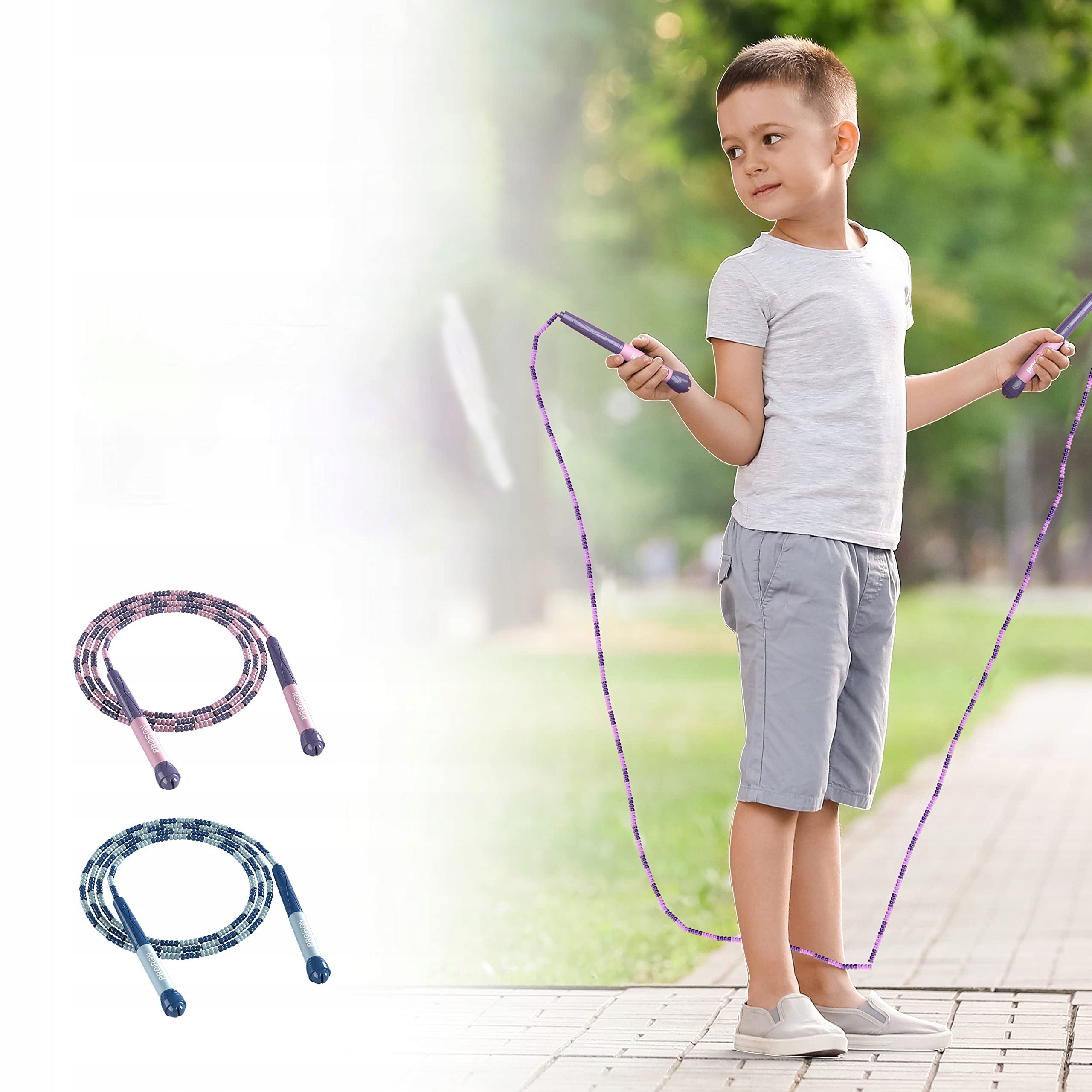 PROIRON Beaded Jump Rope for Children 2,8 m Purple-Pink Color multicolor