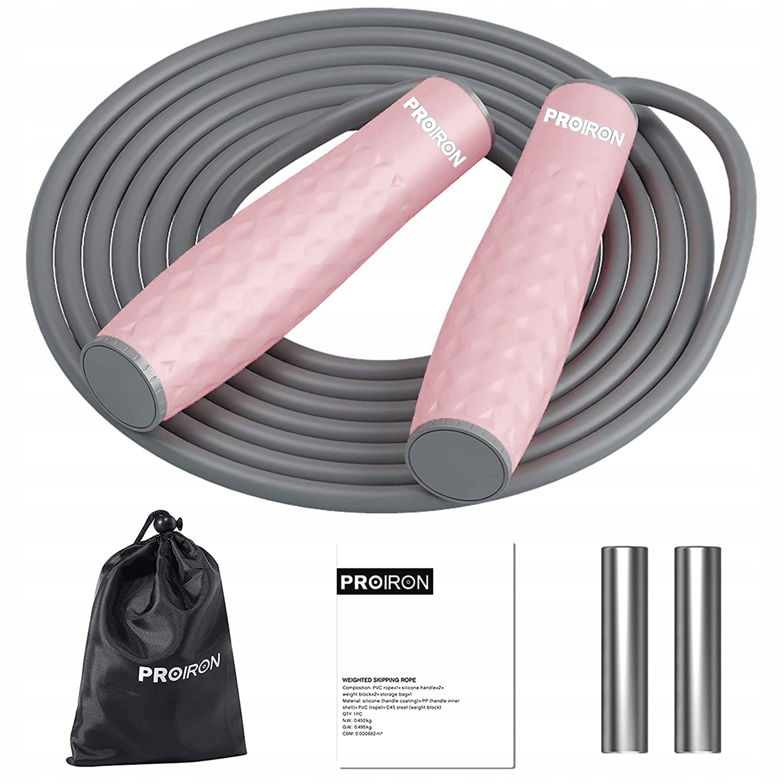 PROIRON Jump Rope with Load Adjustable 3m Pink Fitness Model Skakanka PROIRON TS02 różowa z obciążeniem