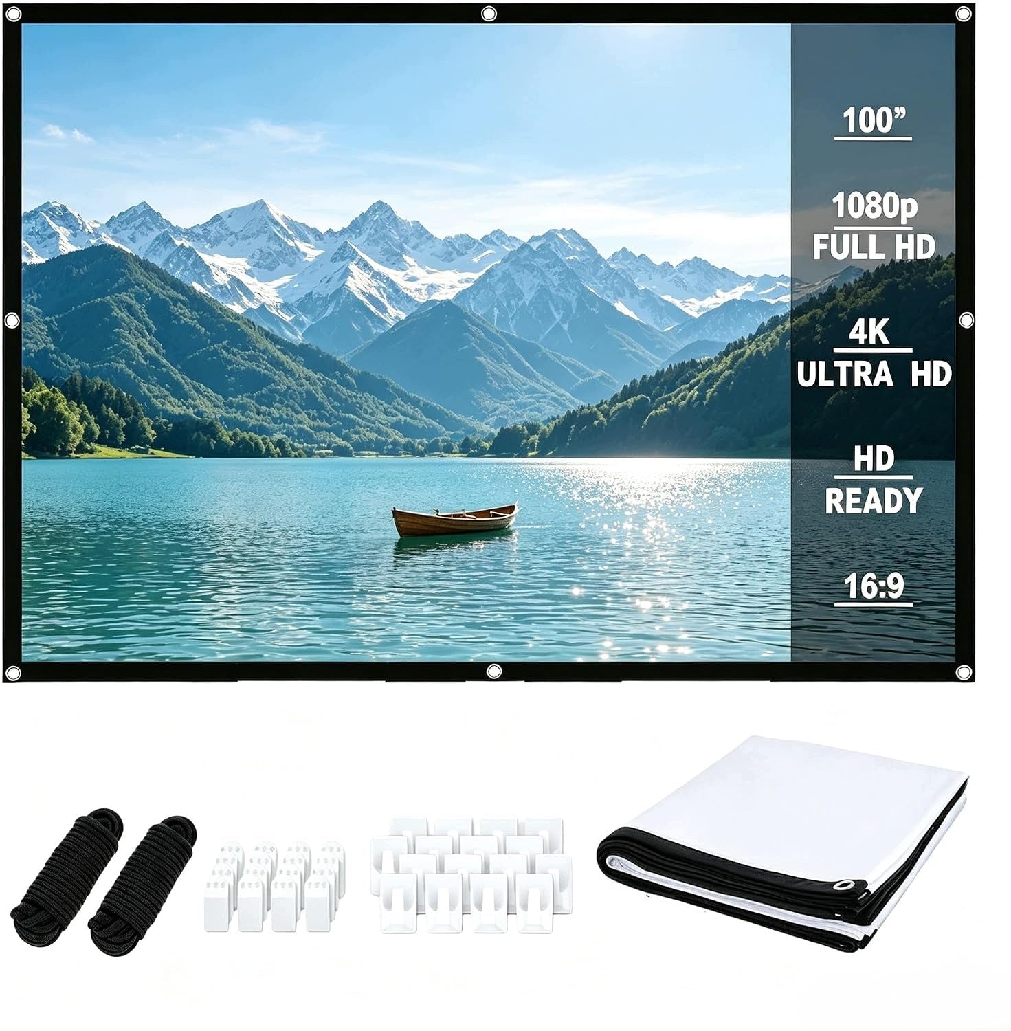 PROJECTION SCREEN 100 INCHES 16:9 FOLDABLE PORTABLE HD 221X125CM