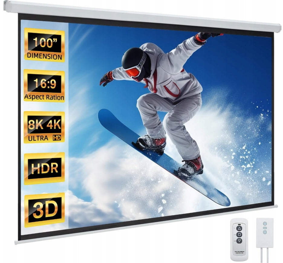 PROJECTION SCREEN 100 INCHES ELECTRIC WITH REMOTE CONTROL For Projector