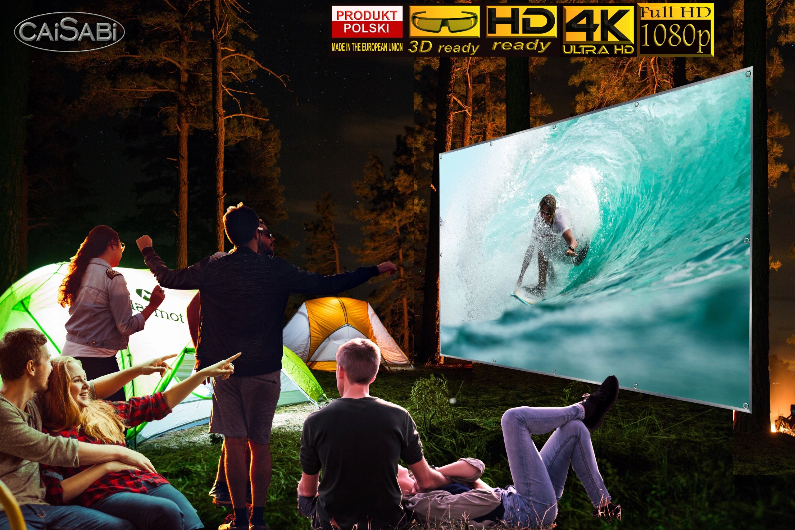 PROJECTION SCREEN 112'' FULL HD 16:9 Polish FOLDING FOR CAMPING AND HOME
