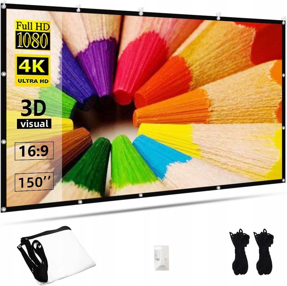 PROJECTION SCREEN FOLDABLE PORTABLE 150" TOWOND 4K 16:9 HD