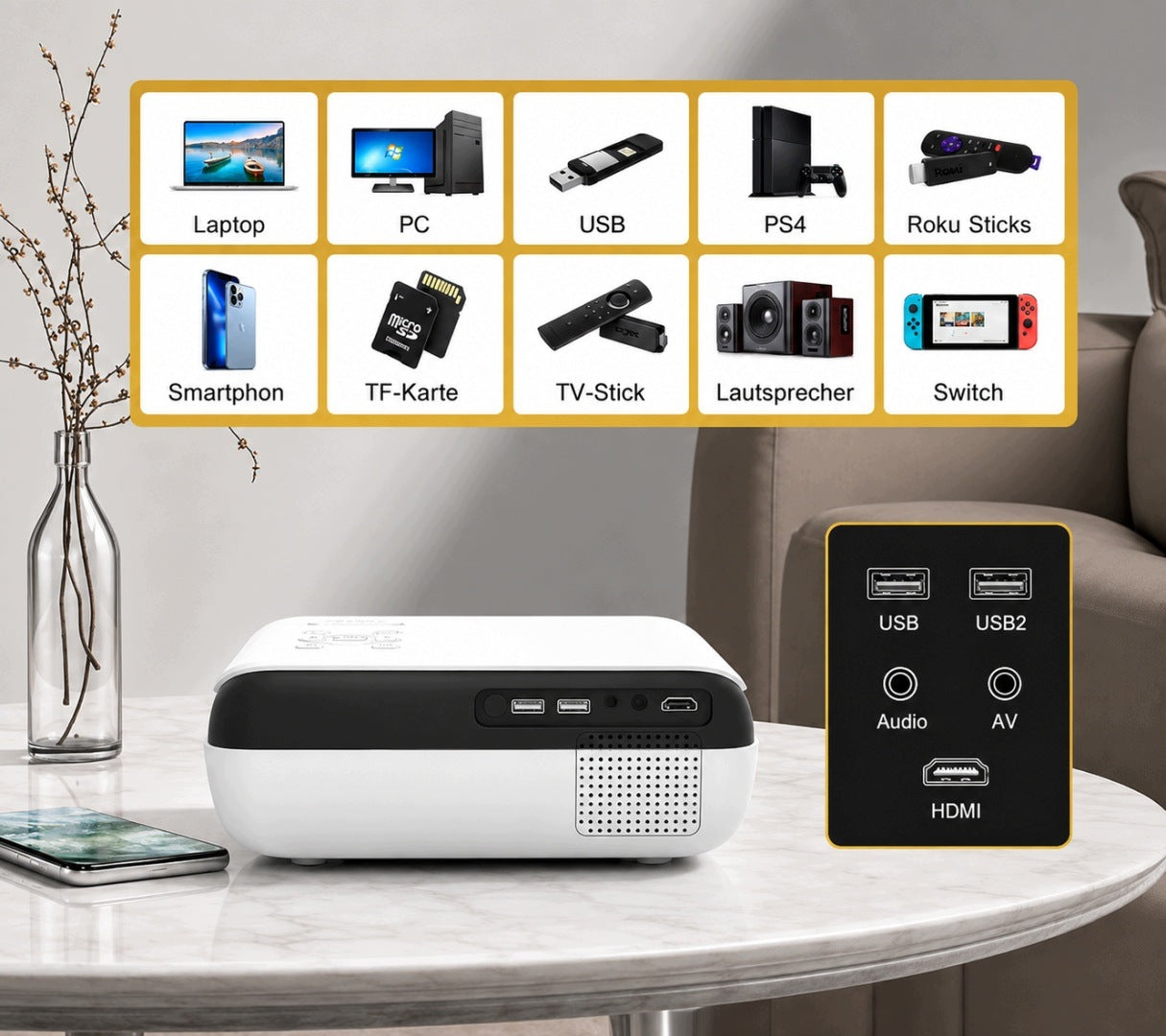 PROJECTOR 4K FULL HD 1080P HAPPRUN H1 BLUETOOTH PORTABLE HDMI USB Manufacturer code 5908136200279