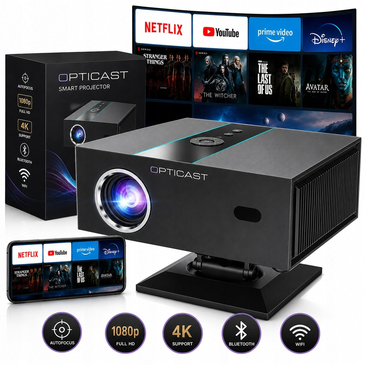 PROJECTOR 4K Opticast XnanoX6 FULLHD ULTRA STRONG 30000LM 5000ANSI