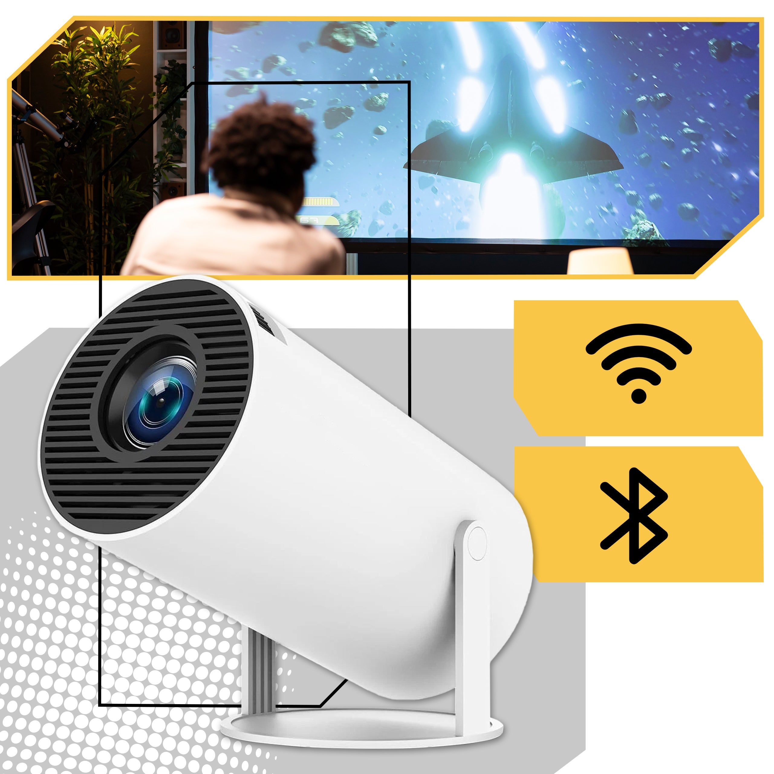 PROJECTOR 4K ROTATING PORTABLE LED WITH ANDROID WIFI SPEAKER SMALL EAN (GTIN) 5906700049026