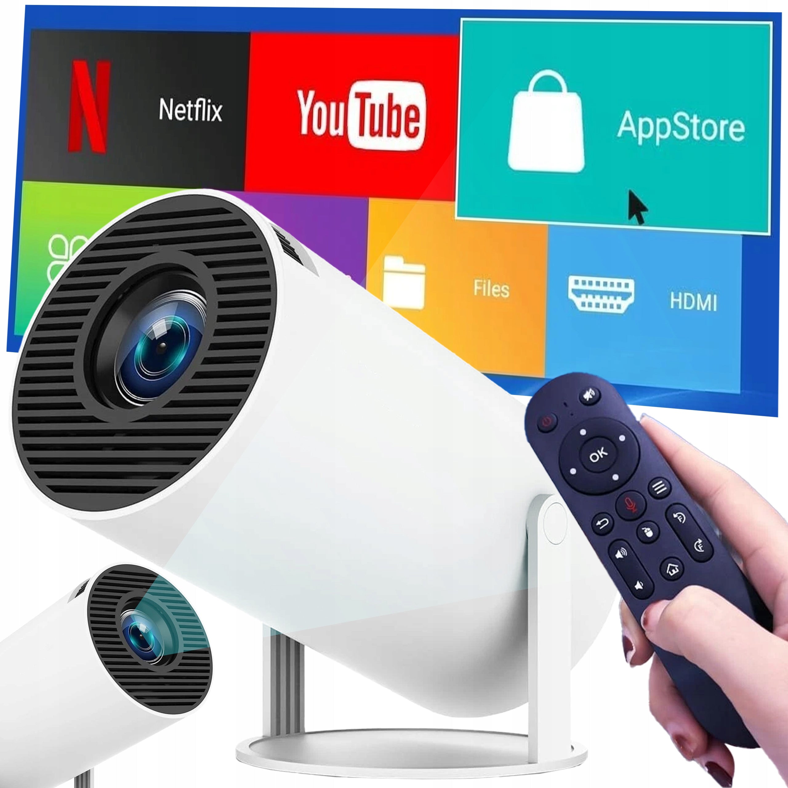 PROJECTOR 4K ROTATING PORTABLE LED WITH ANDROID WIFI SPEAKER SMALL