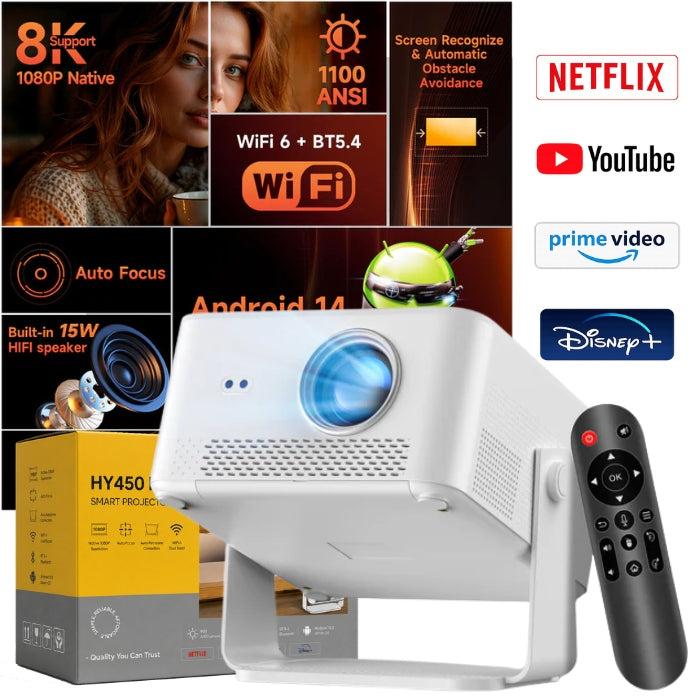 PROJECTOR 4K TV ANDROID WIFI SMART HD FULL PRO PORTABLE ANSI LED