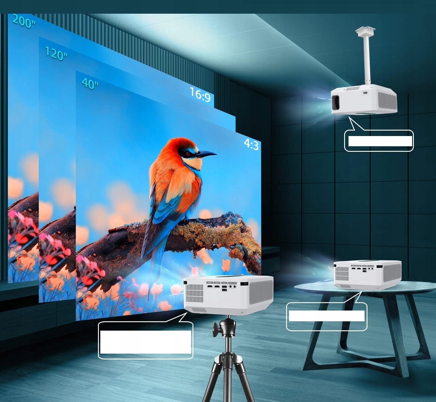 PROJECTOR ANDROID SMART TV WIFI FULL HD 12000LM 4K LED BLUETOOTH Manufacturer code Projektor domowy uniwersalny biurowy