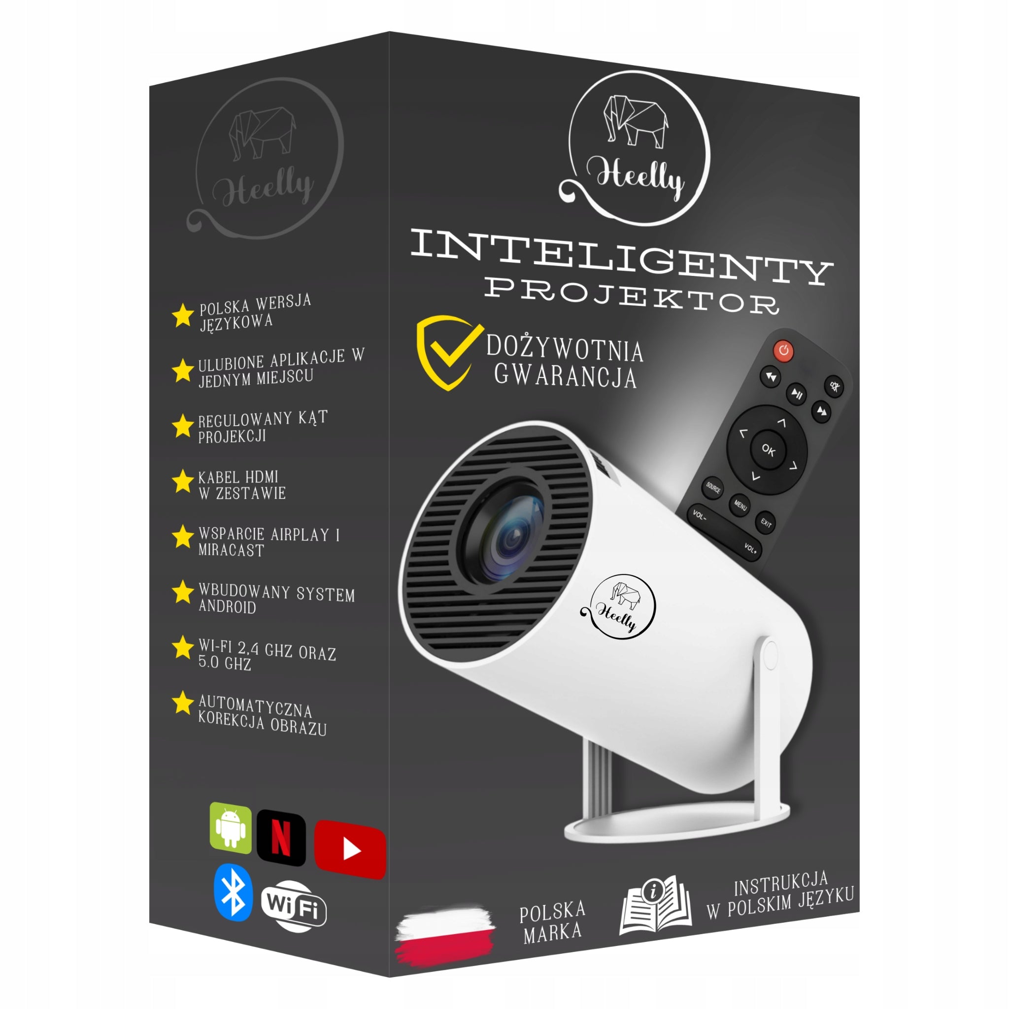 PROJECTOR ANDROID TV 4K WIFI FULL HD PORTABLE SMART SPEAKER HEELLY Manufacturer code Projektor Android Smart TV 4K Przenośny Mini