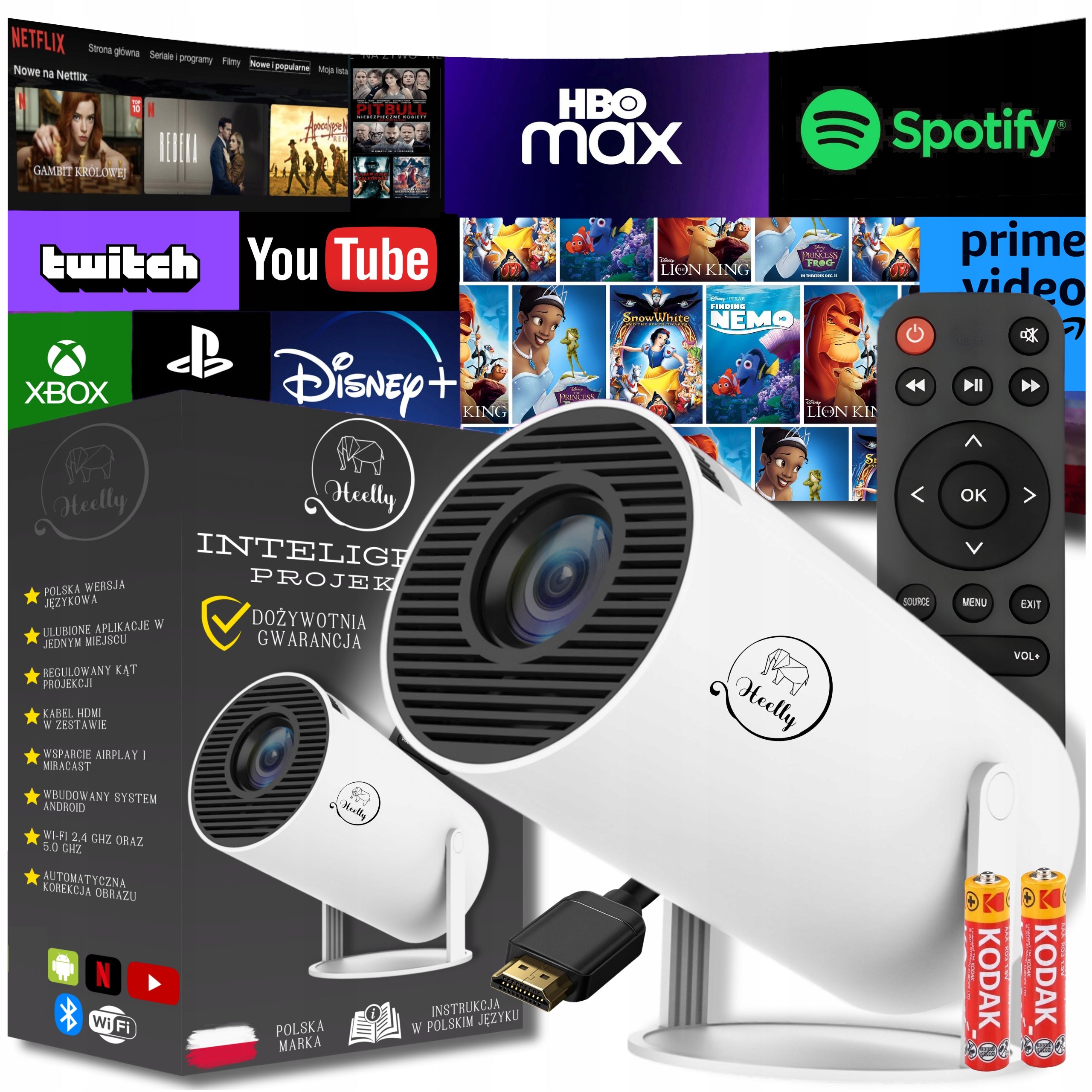 PROJECTOR ANDROID TV 4K WIFI FULL HD PORTABLE SMART SPEAKER HEELLY