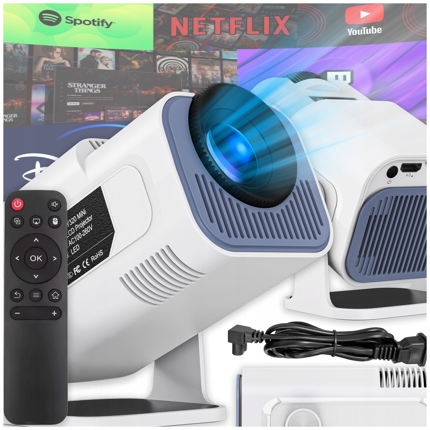 PROJECTOR ANDROID TV WIFI FULL HD PORTABLE SMART ROTARY SPEAKER