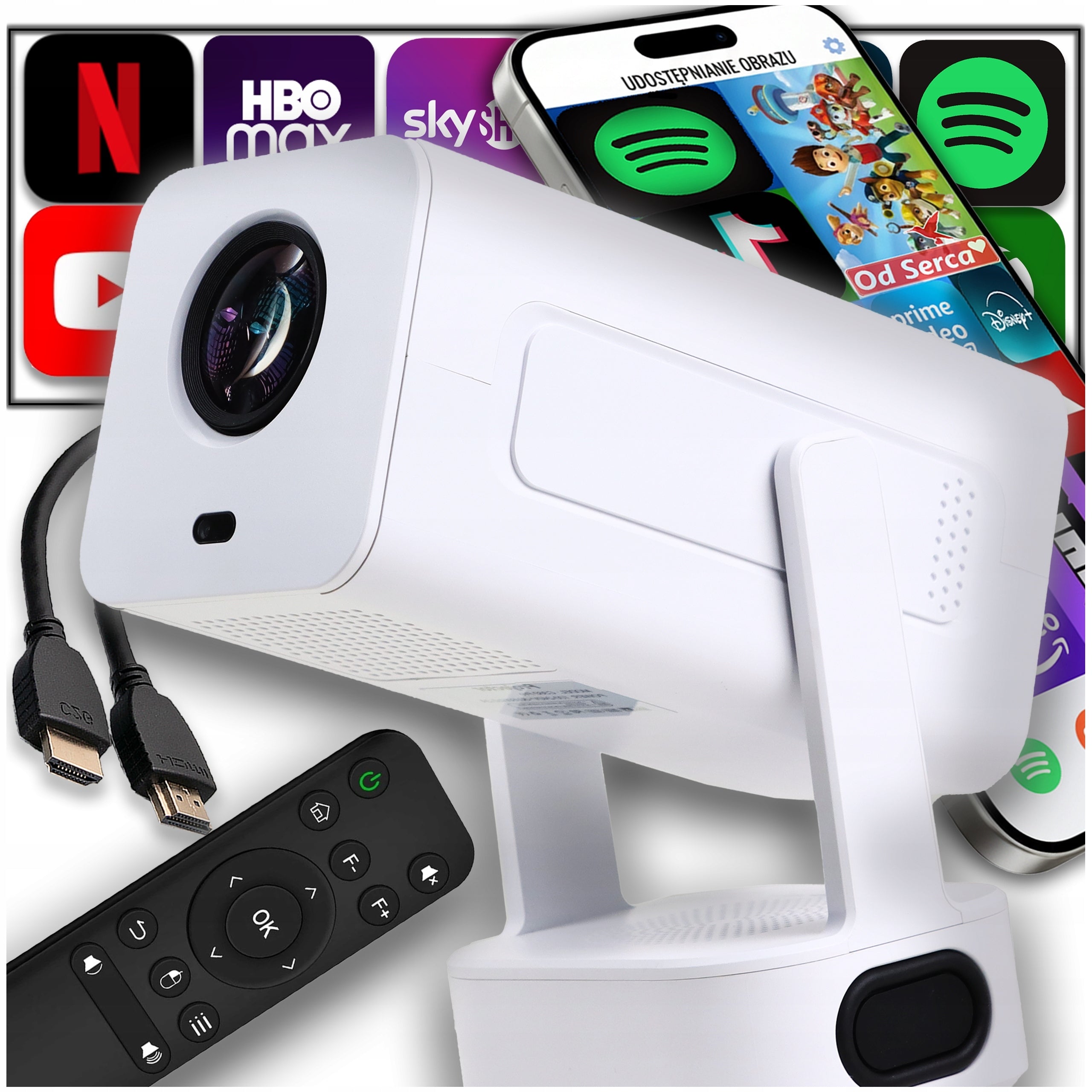 PROJECTOR FILM ANDROID TV WIFI BLUETOOTH FULL HD PORTABLE WHITE