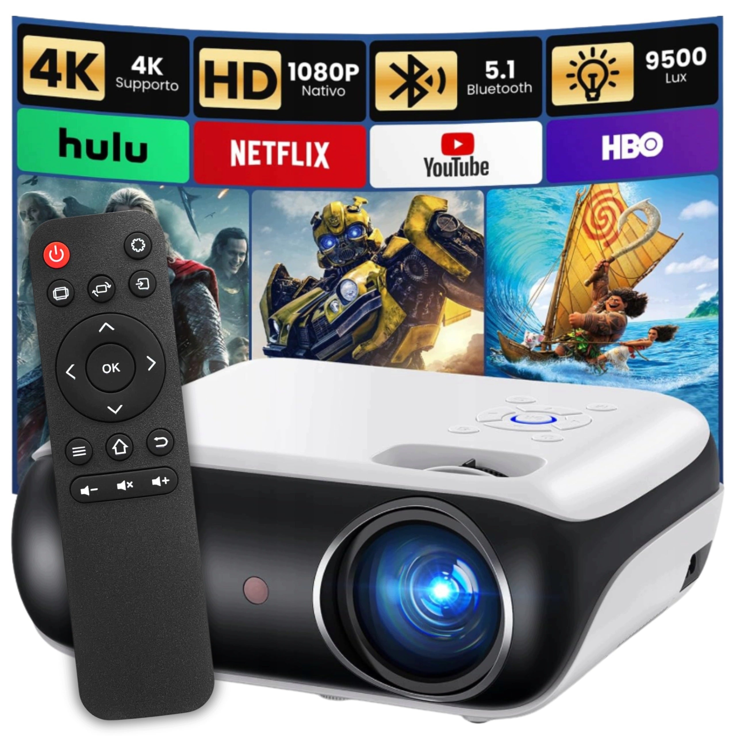 PROJECTOR HAPPRUN 200" 4K FHD LED Bluetooth Remote Control HDMI USB FullHD Packaging status original