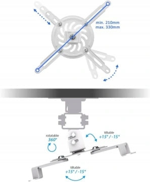PROJECTOR HOLDER UNIVERSAL PROJECTOR MOUNTING HANGER 360° TO 15kg Manufacturer code UCHWYT WIESZAK NA RZUTNIK Z PROWADNICĄ KABLA
